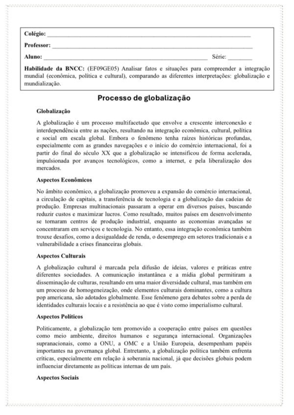 Processo de Globalização