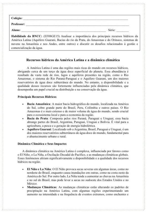 Recursos hídricos da América Latina e dinâmica Climática