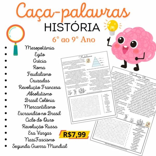Caça palavras de história 6° ao 9° ano