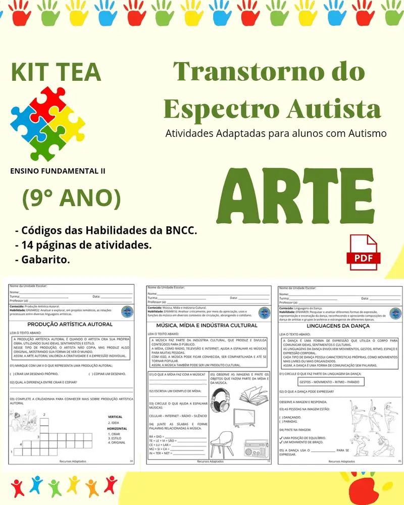 Atividades Autismo 9⁰ ano – ARTE