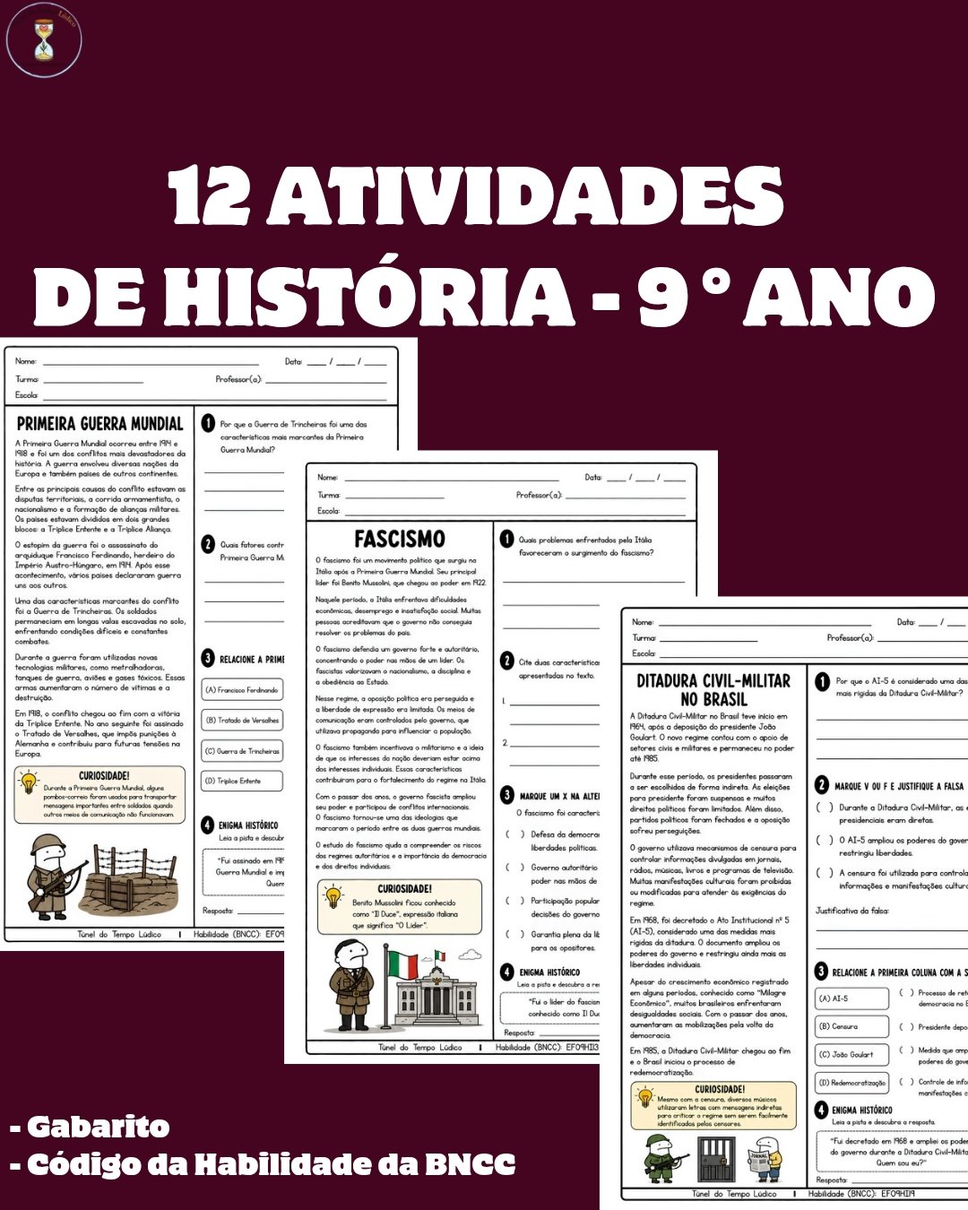12 Atividades de História – 9° Ano